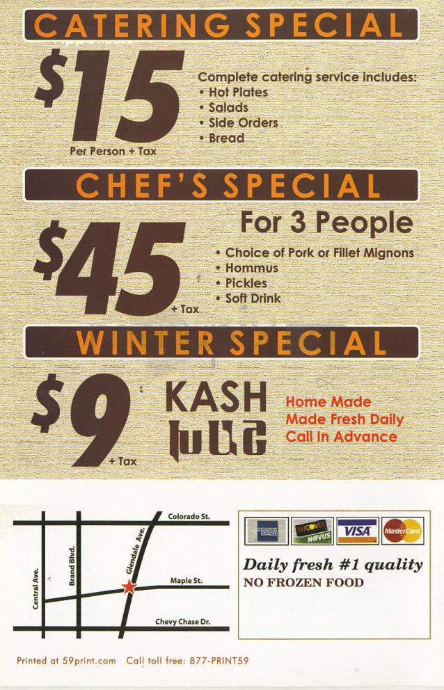 Kilikia Grill - Burbank, CA menu_pic