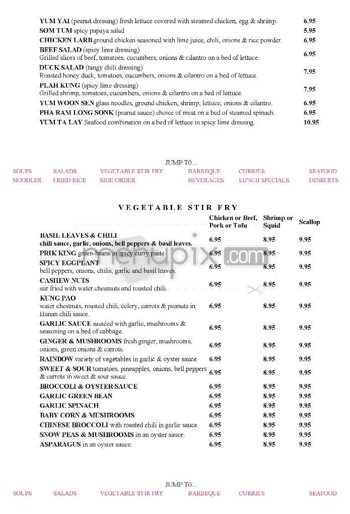 Kinaree Thai Bistro - Los Angeles, CA menu_pic