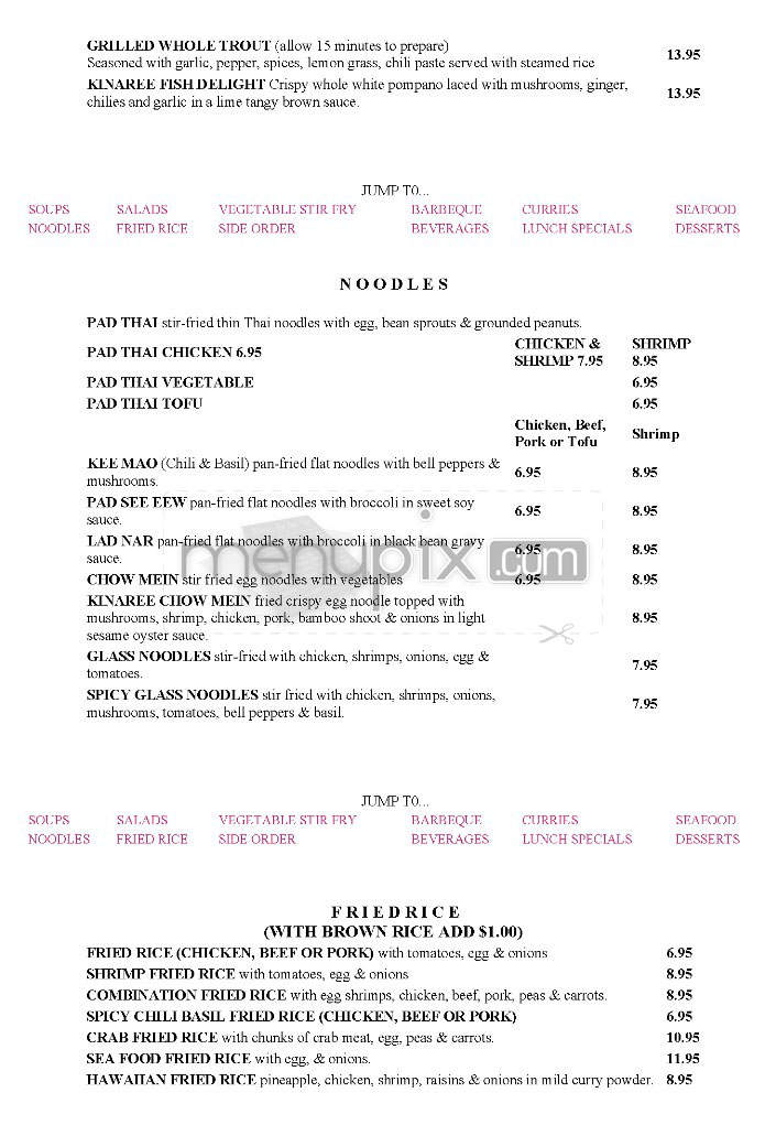 Kinaree Thai Bistro - Los Angeles, CA menu_pic