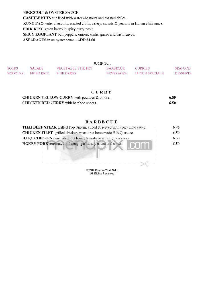Kinaree Thai Bistro - Los Angeles, CA menu_pic