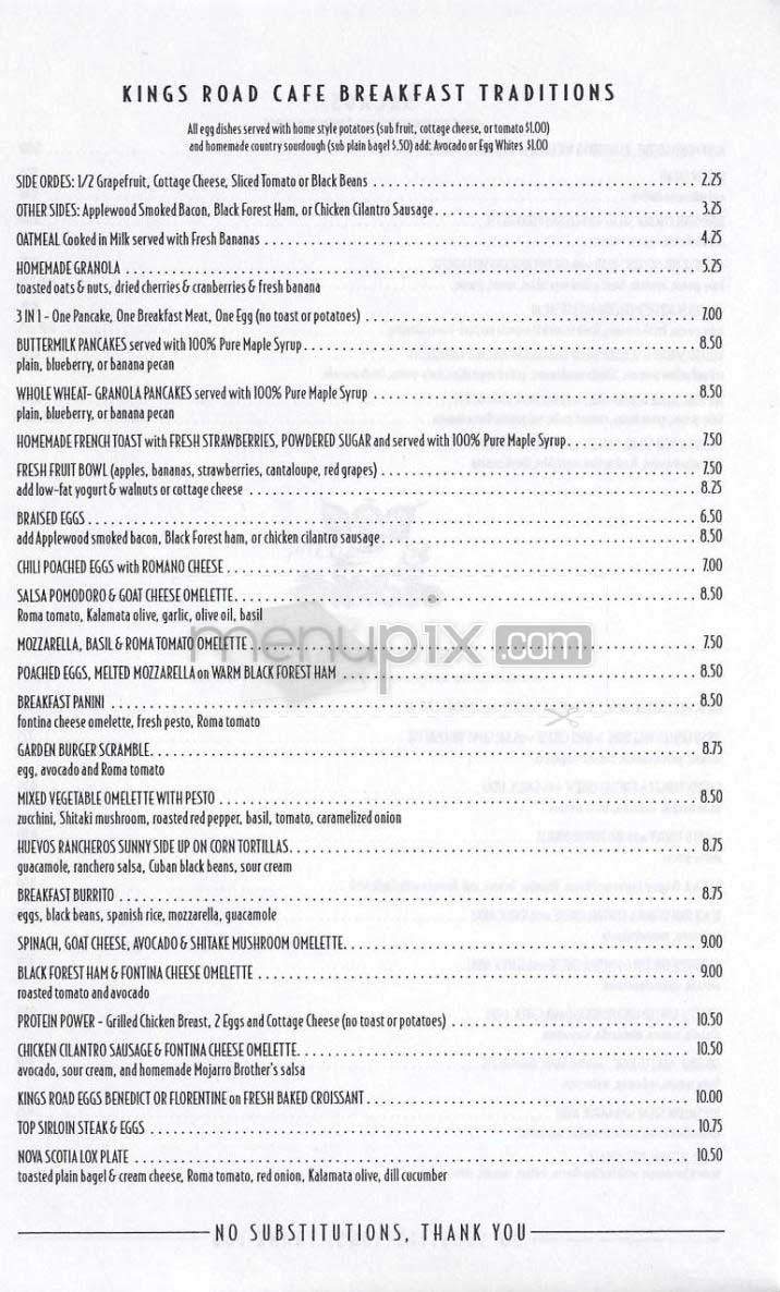 King's Road Cafe - Los Angeles, CA menu_pic