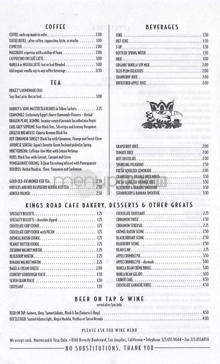 King's Road Cafe - Los Angeles, CA menu_pic