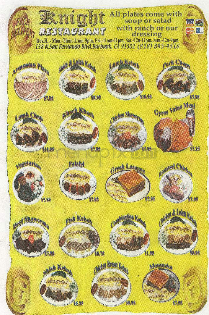 Knight Restaurant - Burbank, CA menu_pic