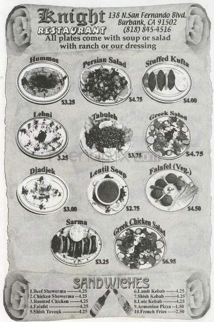 Knight Restaurant - Burbank, CA menu_pic