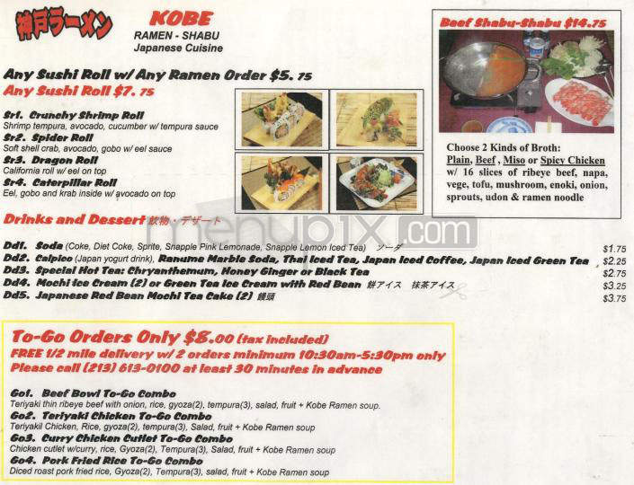 Kobe Ramen-Shabu - Los Angeles, CA menu_pic