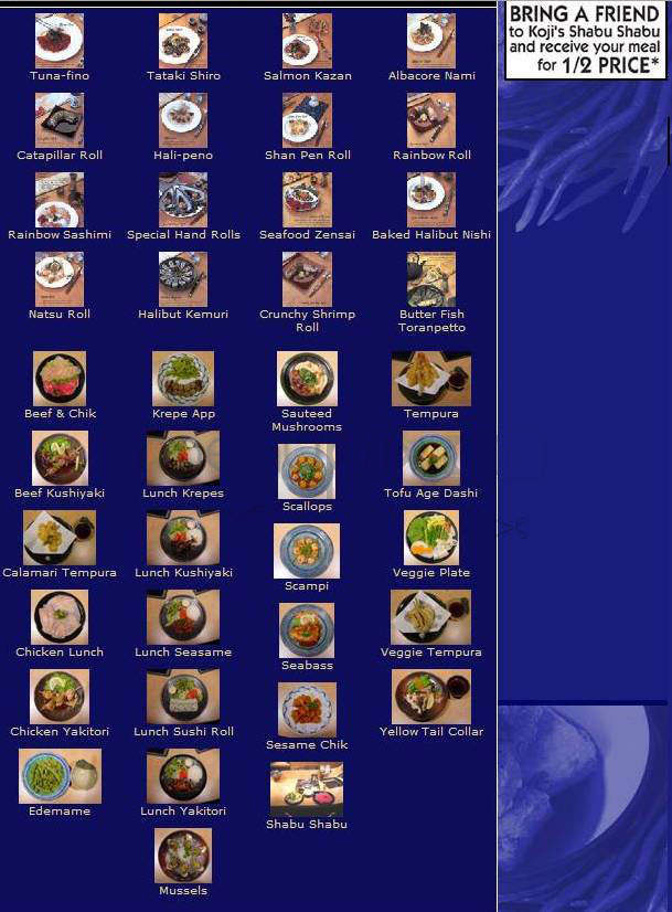 Koji's Sushi & Shabu Shabu - Hollywood, CA menu_pic