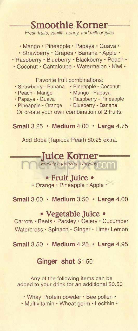 Korner Cafe - Los Angeles, CA menu_pic