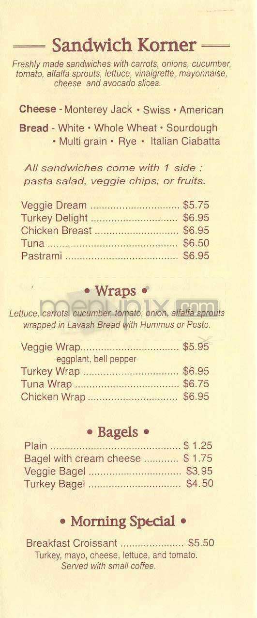 Korner Cafe - Los Angeles, CA menu_pic