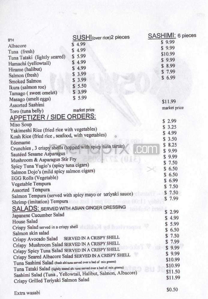 Koshushi - Los Angeles, CA menu_pic