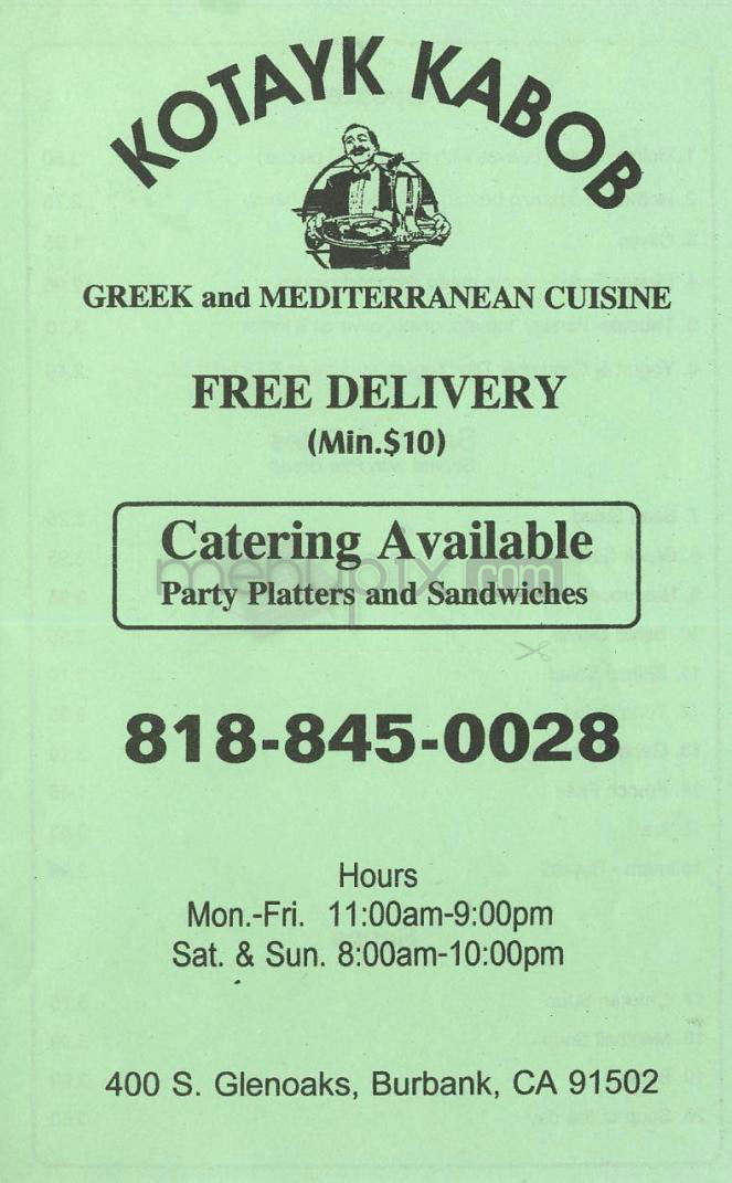 Kotayk Kabob - Burbank, CA menu_pic