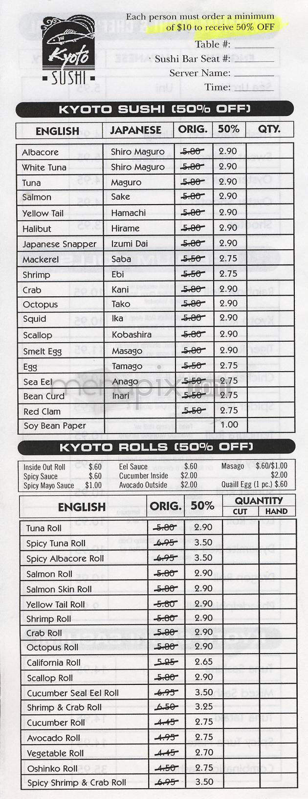 Kyoto Sushi - Coon Rapids, MN menu_pic