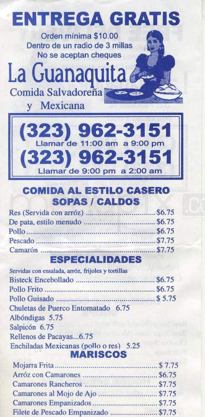 La Guanaquita - Los Angeles, CA menu_pic