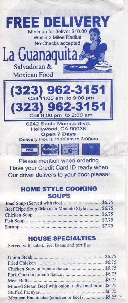 La Guanaquita - Los Angeles, CA menu_pic