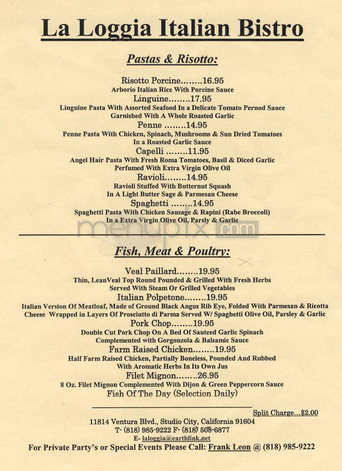 La Loggia Italian Bistro - Studio City, CA menu_pic