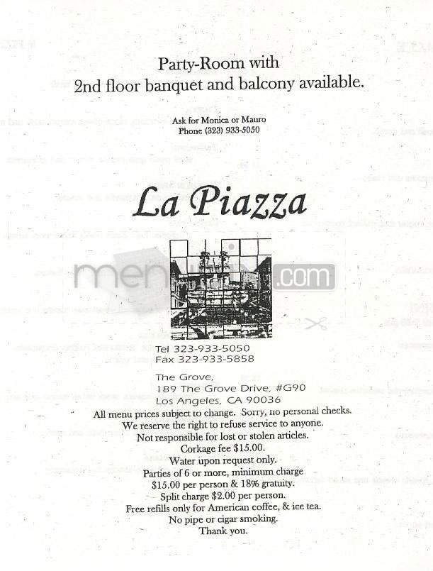 La Piazza - Los Angeles, CA menu_pic