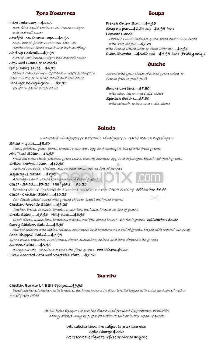 La Belle Epoque - Los Angeles, CA menu_pic