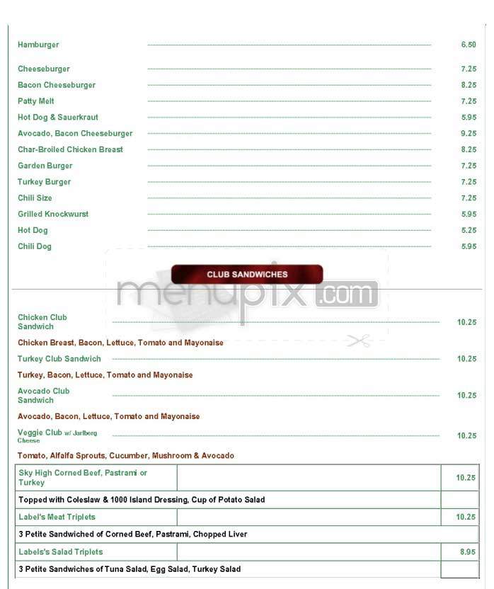 Label's Table Deli - Woodland Hills, CA menu_pic