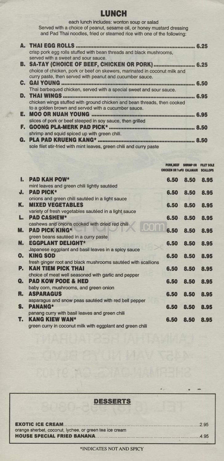 Lannathai - Sherman Oaks, CA menu_pic