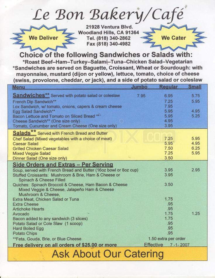 Le Bon Bakery - Woodland Hills, CA menu_pic