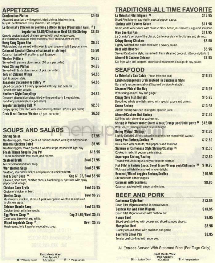 Le Oriental Bistro - Los Angeles, CA menu_pic