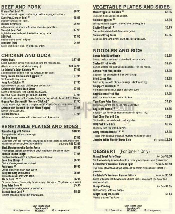 Le Oriental Bistro - Los Angeles, CA menu_pic