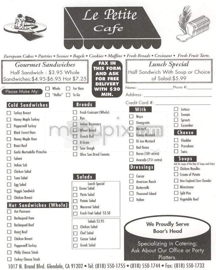 Le Petite Cafe - Glendale, CA menu_pic