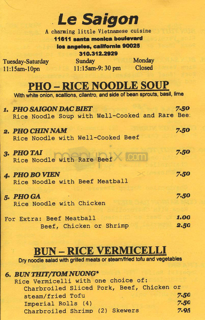 Le Saigon - Los Angeles, CA menu_pic