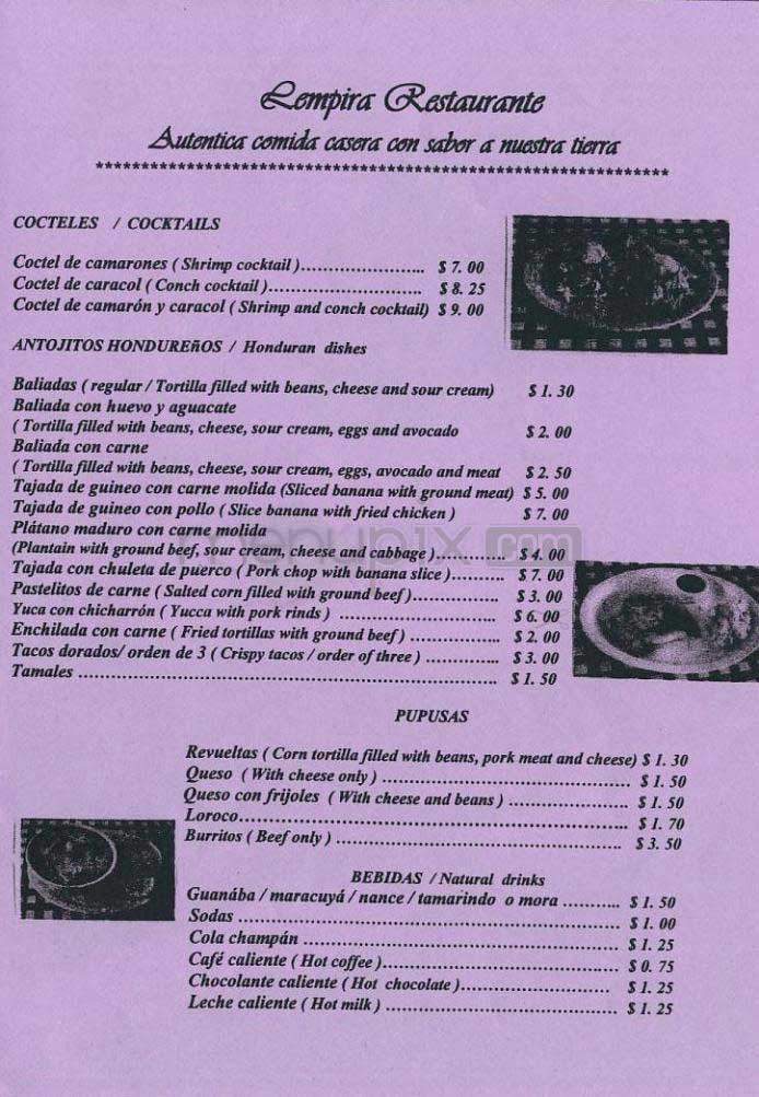Lempira - Los Angeles, CA menu_pic