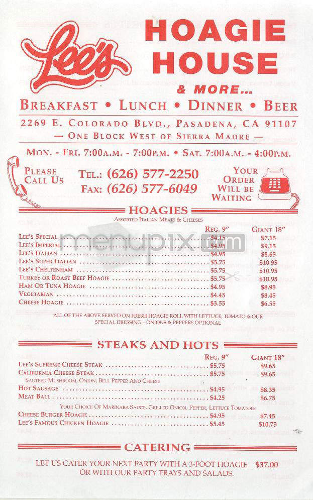 Lee's Hoagie House - Pasadena, CA menu_pic