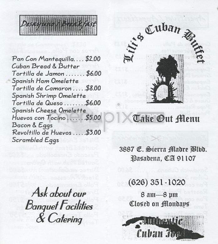 Lili's Cuban Buffet - Pasadena, CA menu_pic