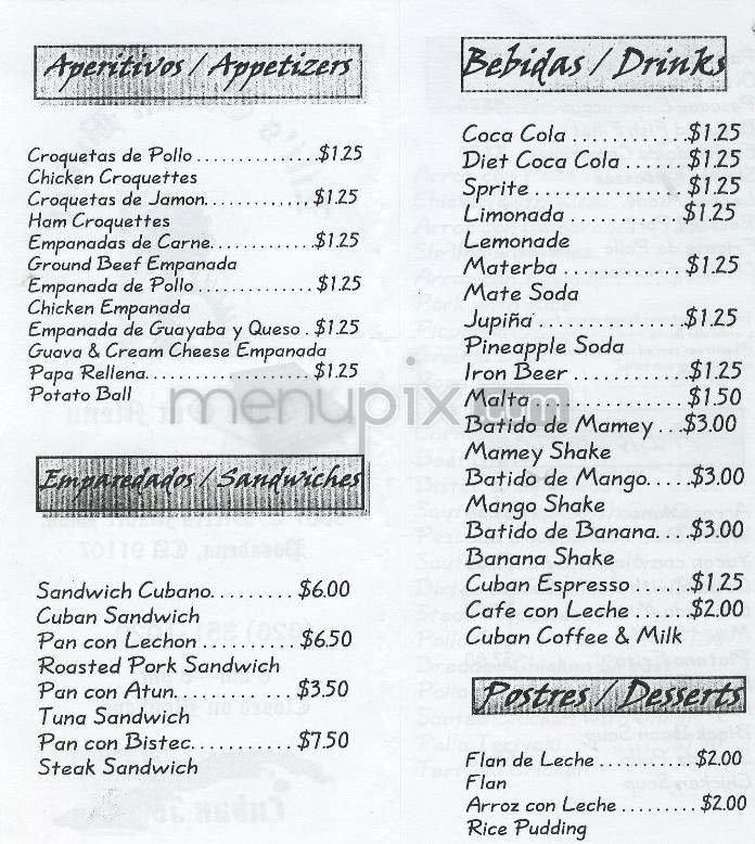 Lili's Cuban Buffet - Pasadena, CA menu_pic