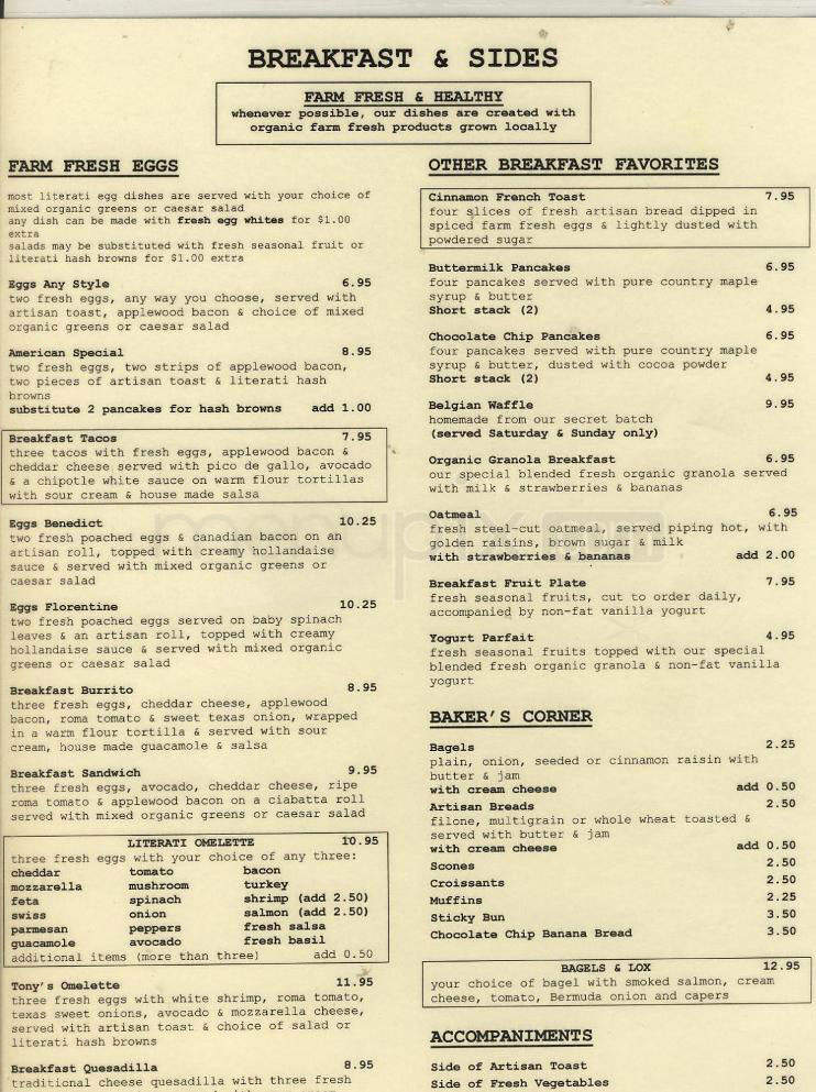 Literati Cafe - Los Angeles, CA menu_pic