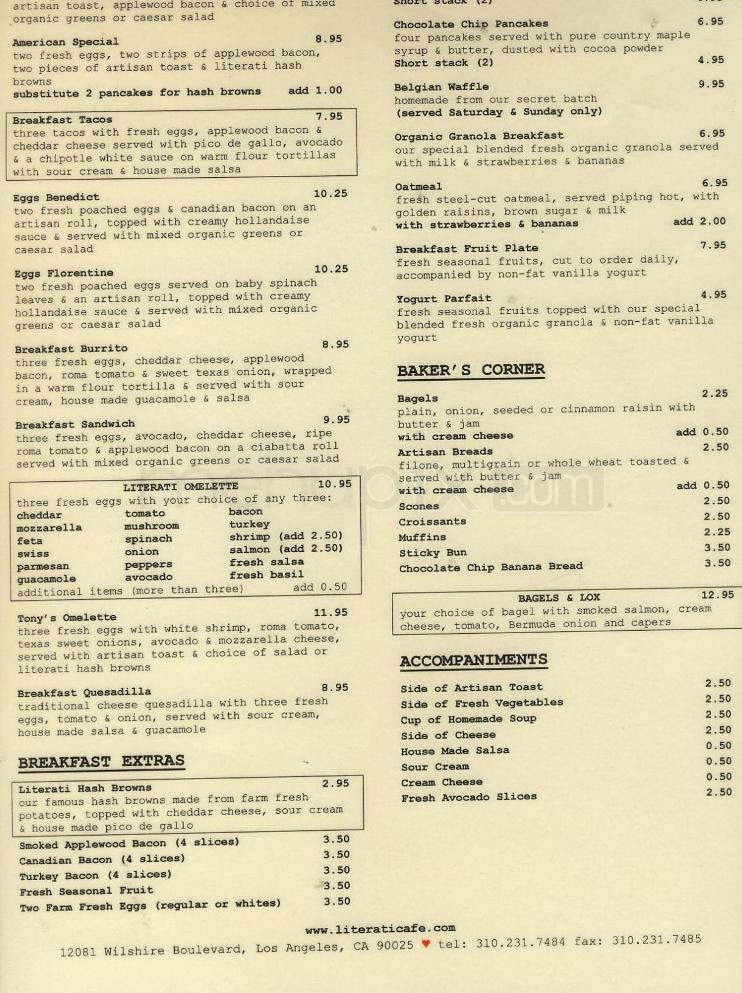Literati Cafe - Los Angeles, CA menu_pic