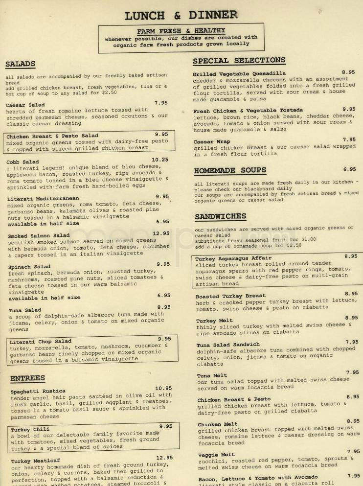Literati Cafe - Los Angeles, CA menu_pic