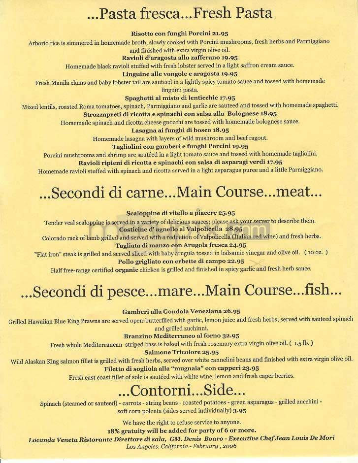Locanda Veneta - Los Angeles, CA menu_pic