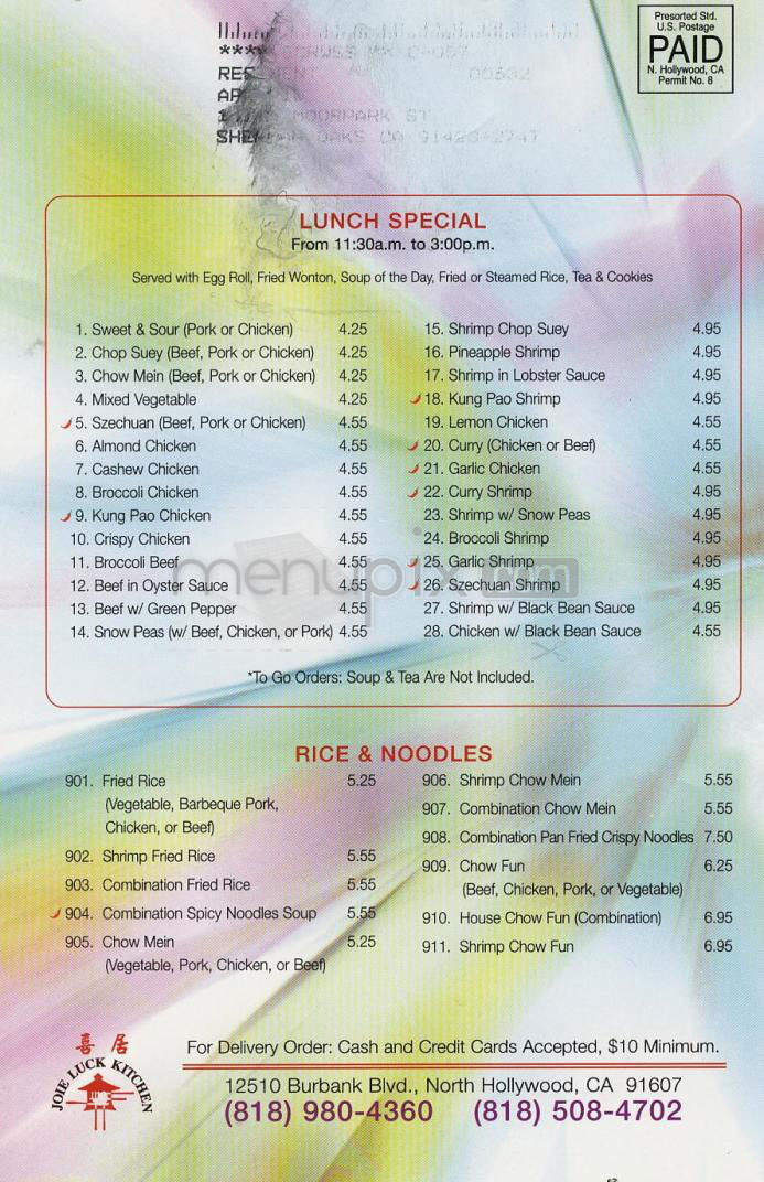Joie Luck Kitchen - North Hollywood, CA menu_pic