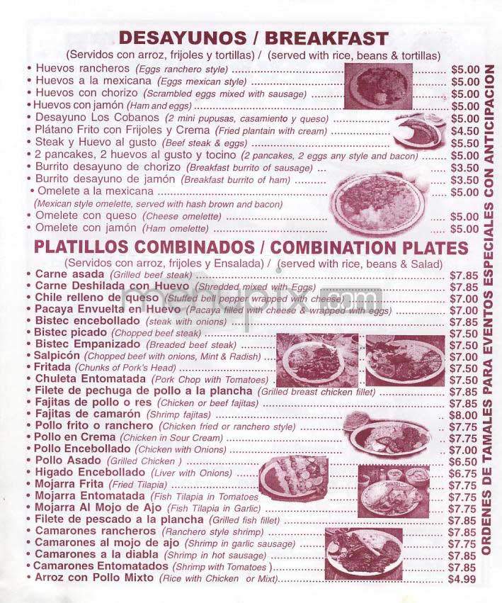 Los Cobanos - Los Angeles, CA menu_pic