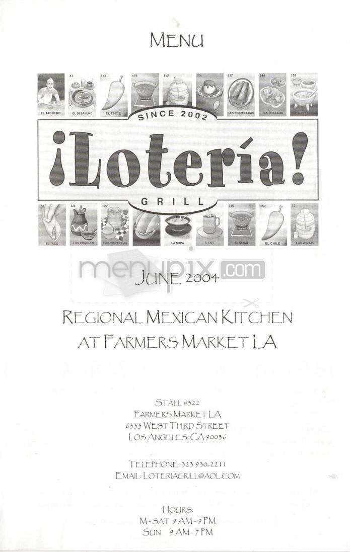 Loteria Grill - Los Angeles, CA menu_pic