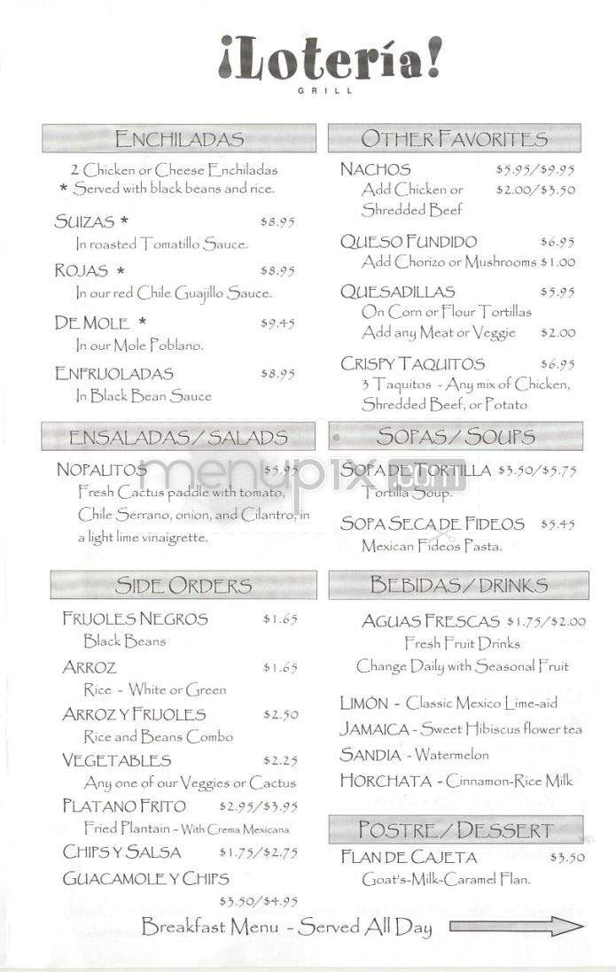 Loteria Grill - Los Angeles, CA menu_pic