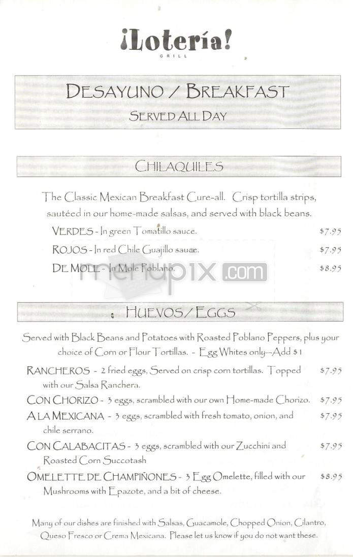 Loteria Grill - Los Angeles, CA menu_pic