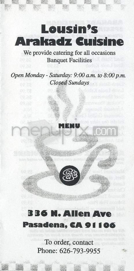 Lousin's Arakadz Cuisine - Pasadena, CA menu_pic