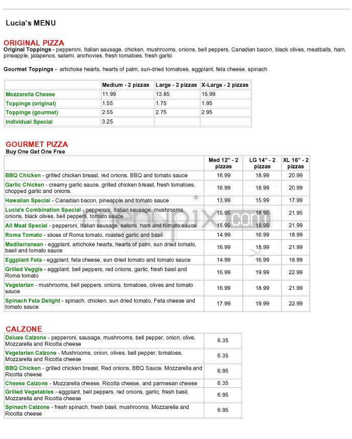 Lucia's Pizza - Los Angeles, CA menu_pic