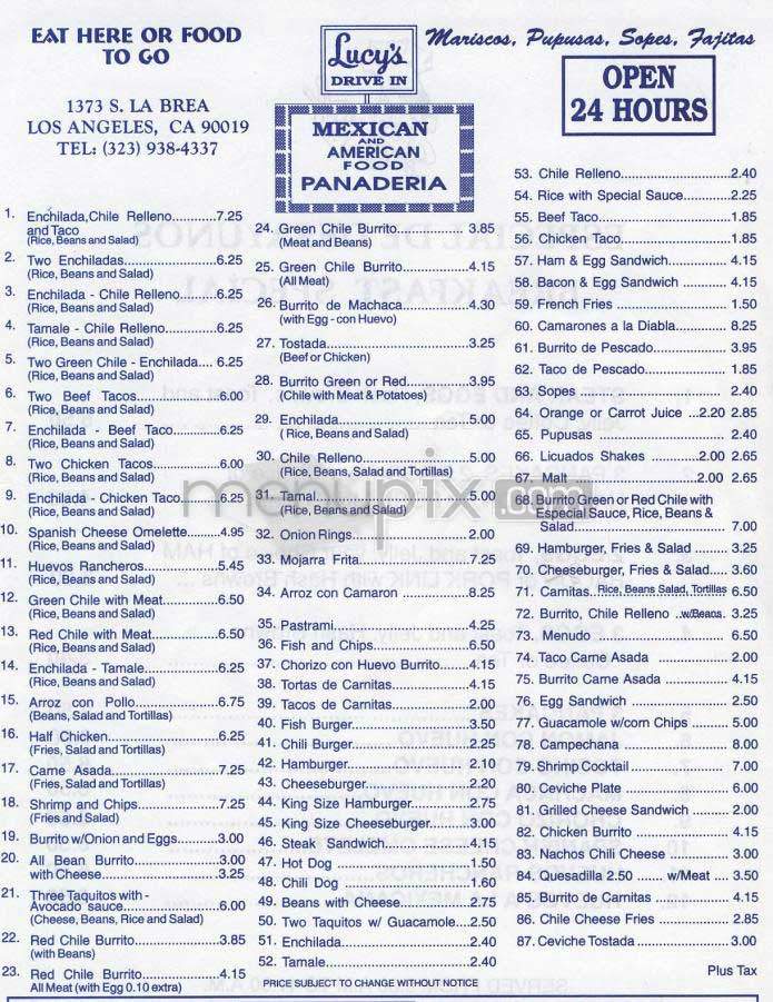 Lucy's Drive In - Los Angeles, CA menu_pic