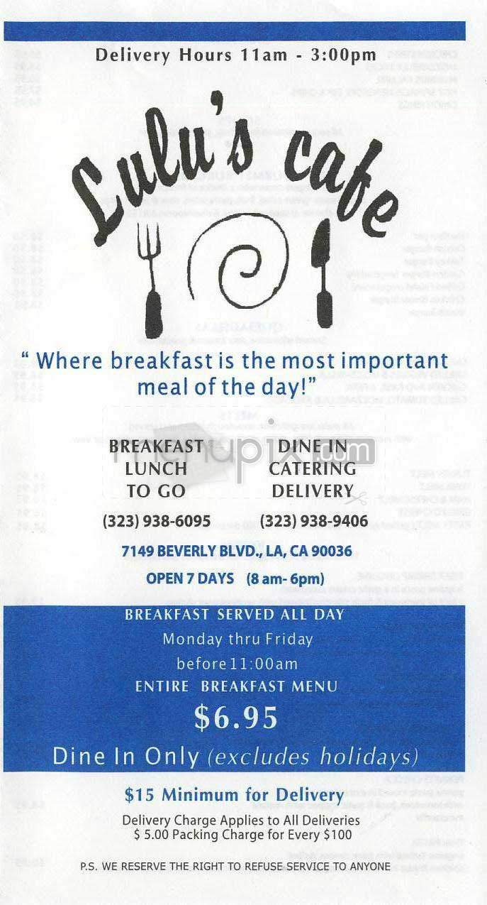 Lulu's Cafe - Los Angeles, CA menu_pic