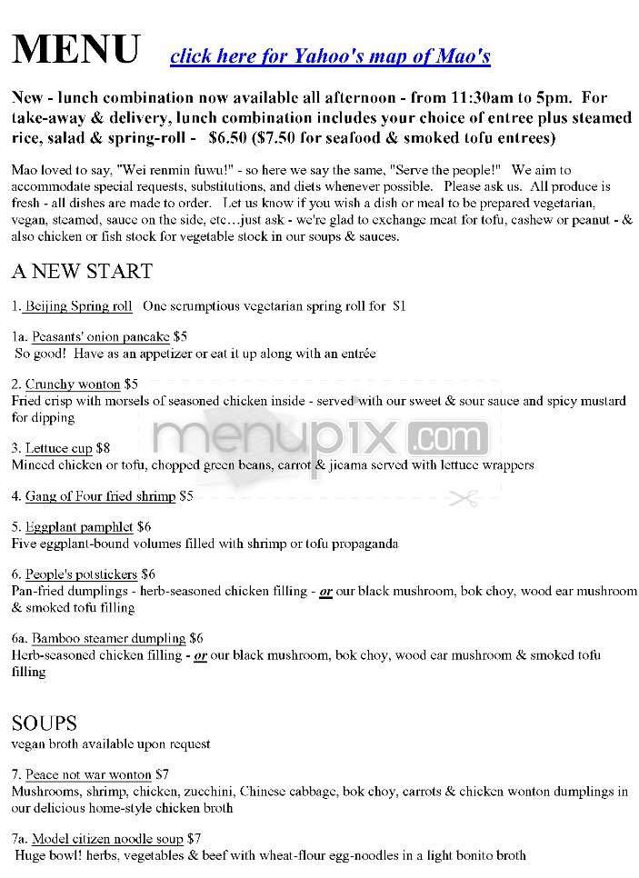 Maos Kitchen - Venice, CA menu_pic