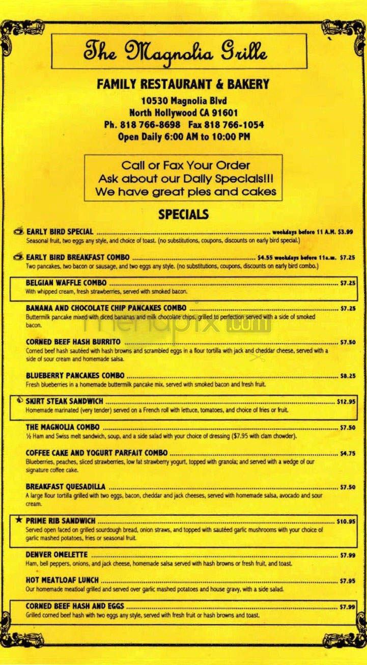 The Magnolia Grille - North Hollywood, CA menu_pic