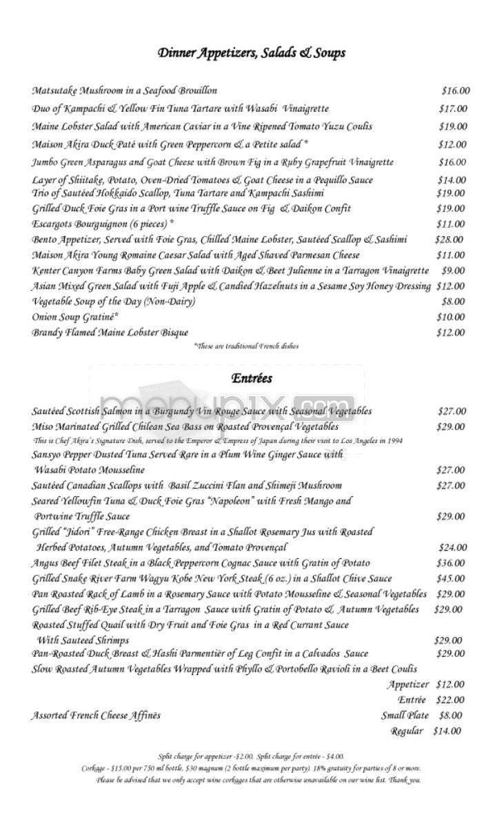 Maison Akira Restaurant - Pasadena, CA menu_pic