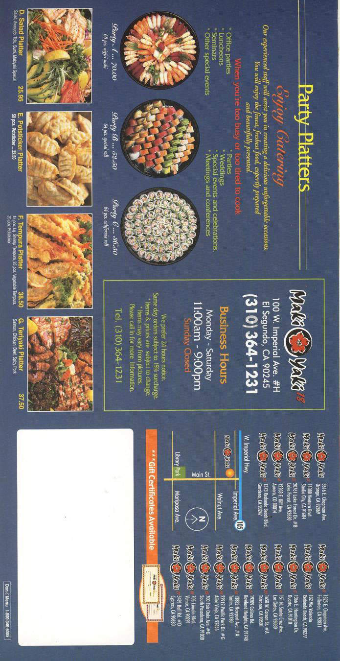 Maki Yaki - El Segundo, CA menu_pic