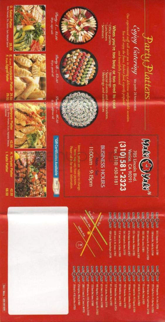 Maki Yaki - Venice, CA menu_pic