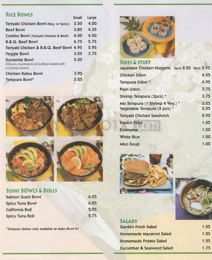 Mako Bowl - Pasadena, CA menu_pic